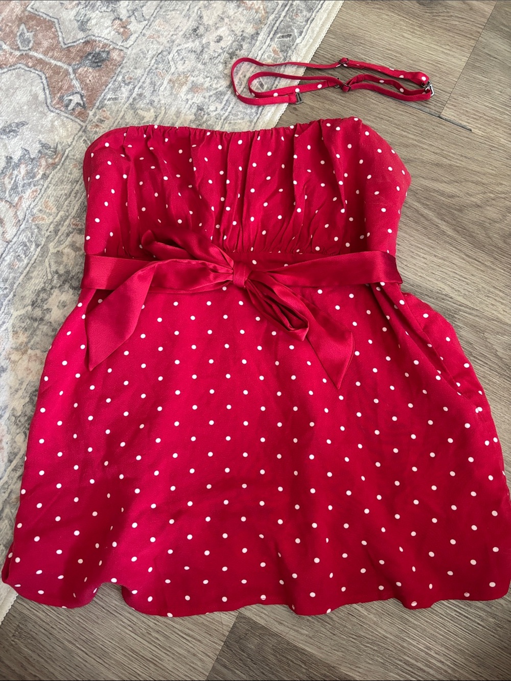 Hollister Red Polka Dot Strapless Top with Bow
